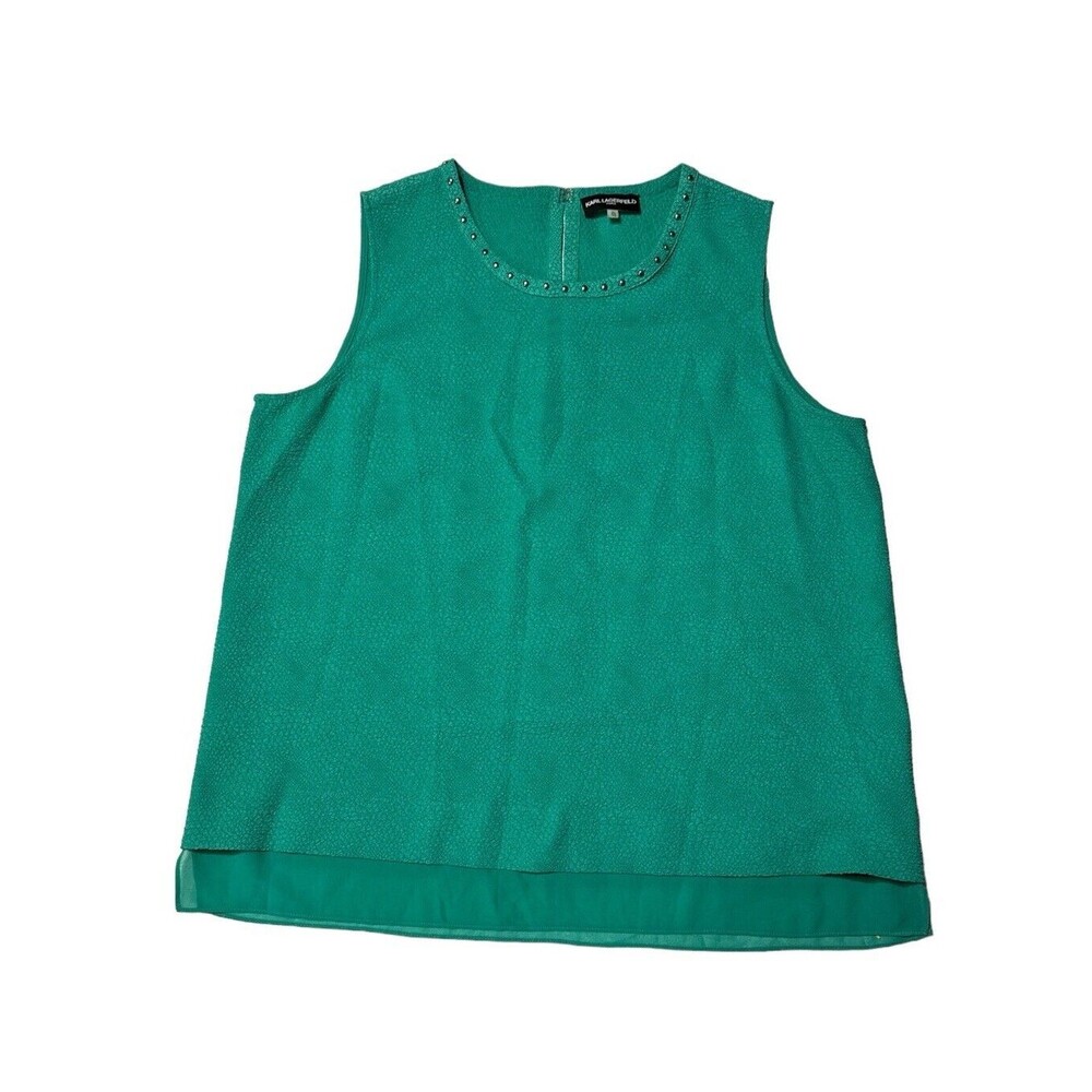 Karl Lagerfeld Animal Print Teal/Jade Green Tank Blouse Women's XL studded